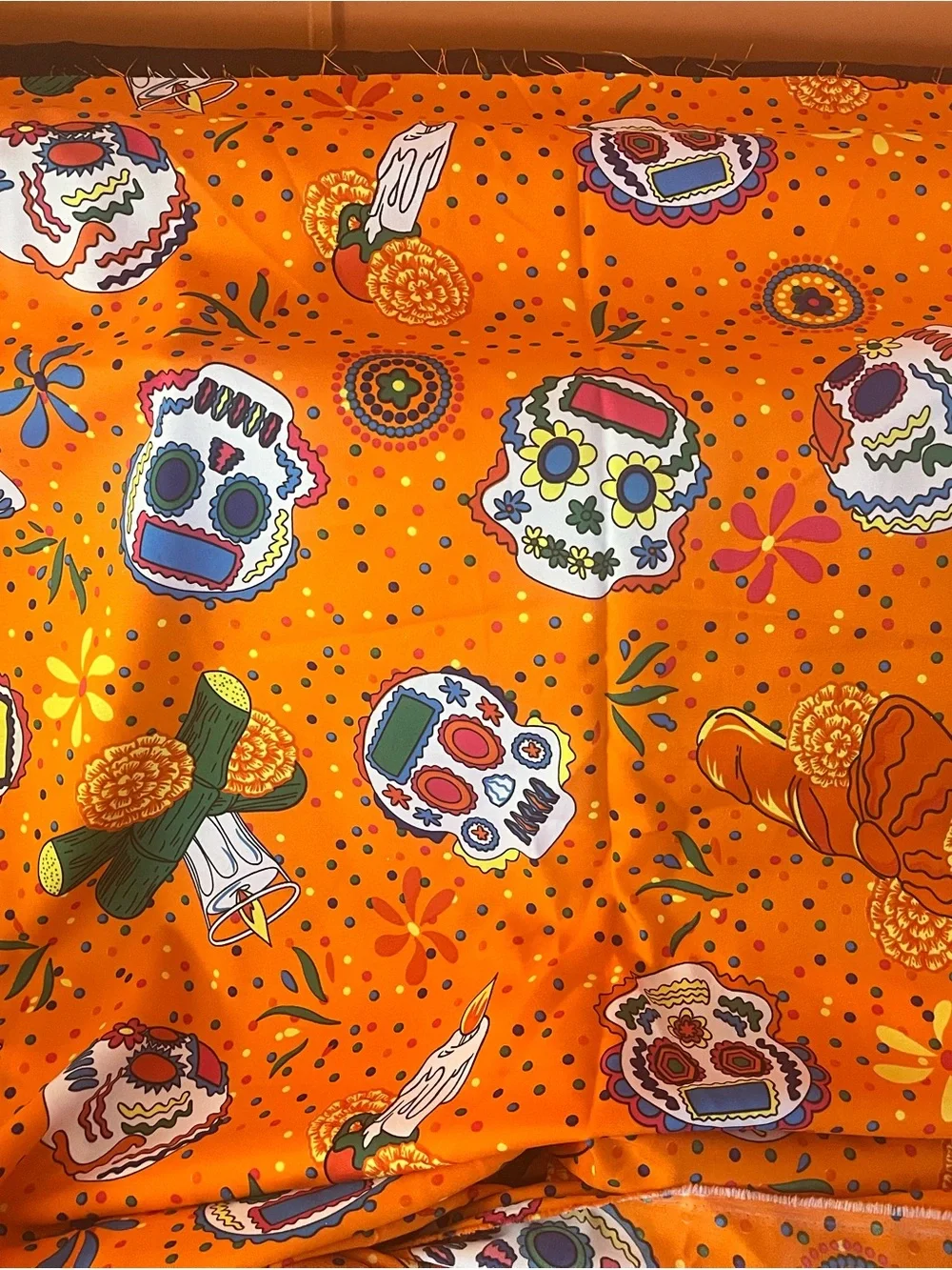 Day of the Dead Orange Sugar Skull Fabric